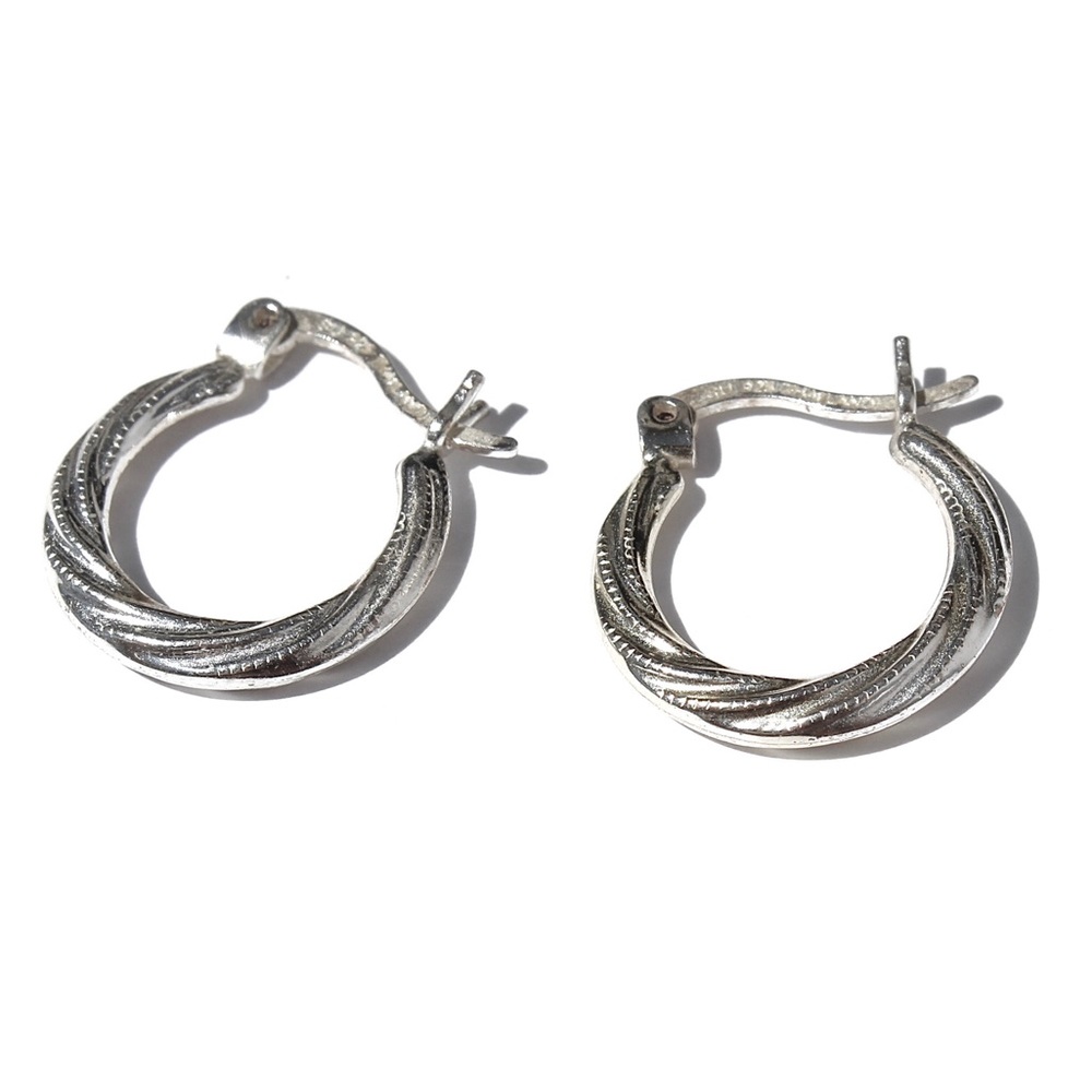 Vintage Sterling Silver Hoop Earrings Small Twist Hoops Twisted Cable Milgrain